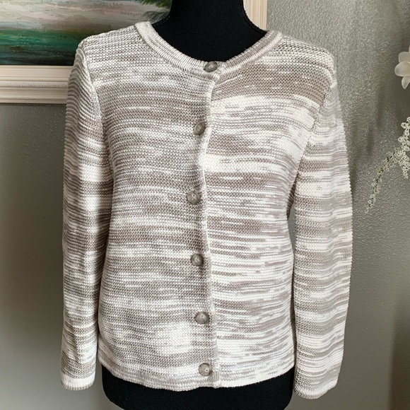 Lands’ End 💯% Cotton Women’s White Gray Button Down Cardigan Sweater Size Small - Picture 4 of 17